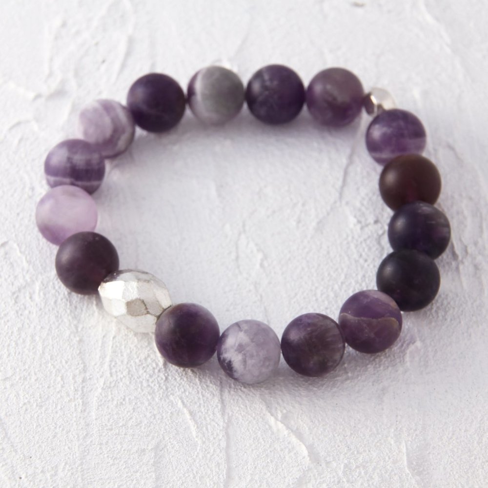 Matte Dog Teeth Amethyst + Silver Stretch Bracelet